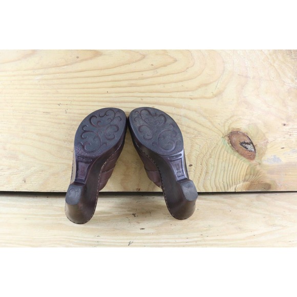 Born Shoes 8 Womens Brown 39 Leather Mules Clogs Wedge Slip Ons Comfort - Picture 6 of 7